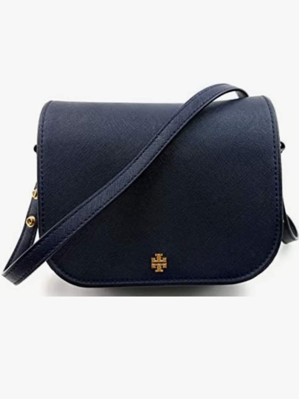 Tory Burch Navy Emerson Saffiano Crossbody with Gold Logo